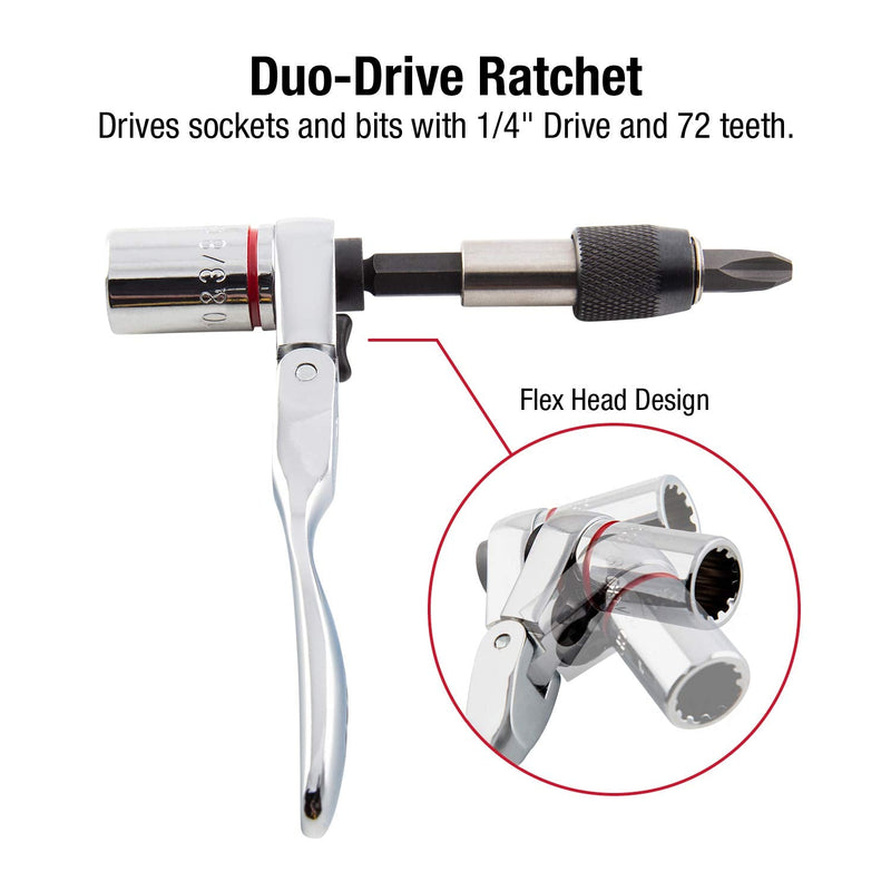 SUNEX TOOLS 9732 44Pc 1/4" Dr Mini Dual Flex Head RATCHET W Socket & Bit Set 44 Piece 1/4" Drive Socket, Mini Dual Head Ratchet