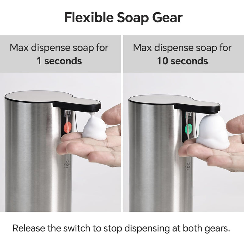 LAOPAO Electric Foaming Soap Dispenser, Rechargeable Touch Foam Hand Soap Dispenser for Bathroom, Stainless Steel Press Soap Pump for Kitchen, Water-Resistant, Xmas Gift