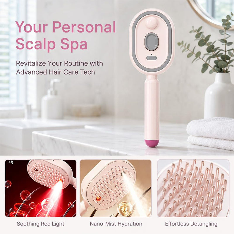  [AUSTRALIA] - Electric Spray Air Cushion Massage Comb, Rechargeable Detangling & Anti-Frizz Hair Brush, Hair Brush with Water Spray, Self-Cleaning Anti-Tangle, Steam Hair Straightener for Wet & Dry Hair(Pink)