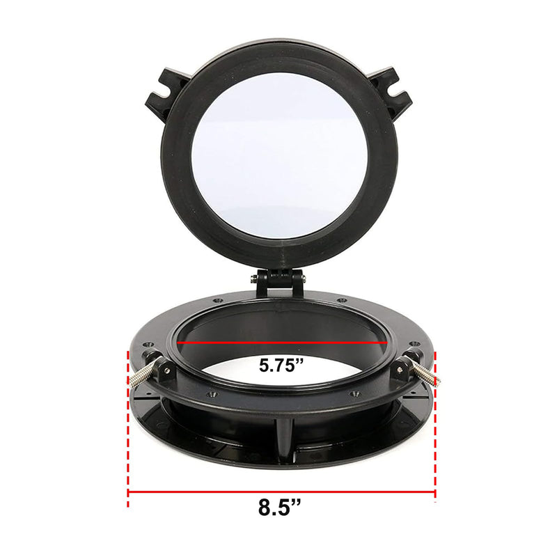 Amarine Made Boat Yacht Round Opening Portlight Porthole 8.5" Replacement Window Port Hole - ABS & Clear Tempered Glass - Black