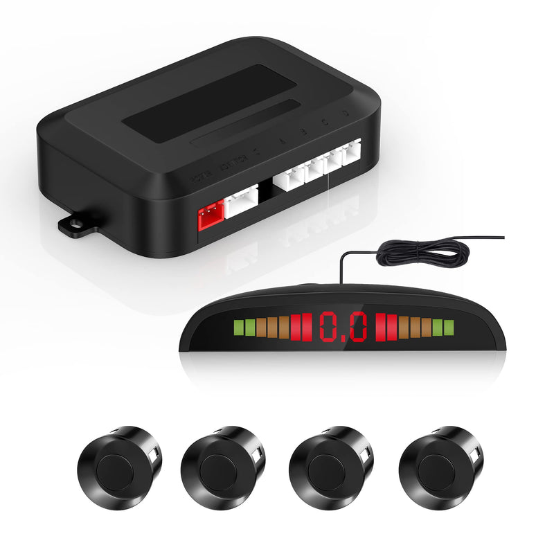 EKYLIN Car Auto Vehicle Reverse Backup Radar System with 4 Parking Sensors Distance Detection + LED Distance Display + Sound Warning (Black Color)