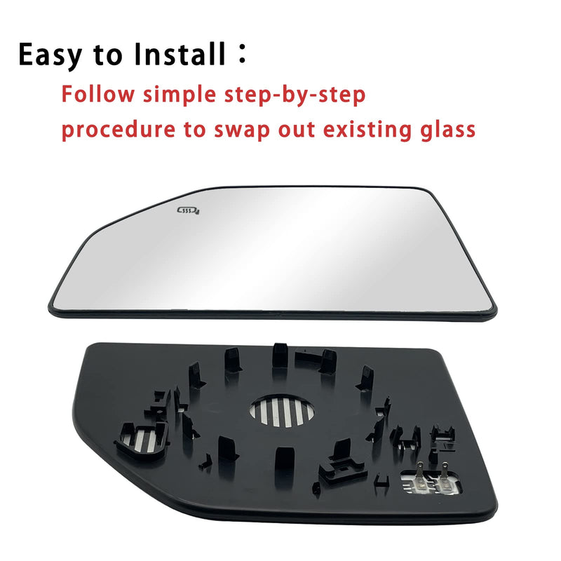 Left Driver Side Heated Upper Mirror Glass Replacement For 2015-2020 Ford F150 2017-2020 Ford F250 F350 - Towing Mirror Convex Side Mirror Glass With Rear Holder Left (Driver Side)
