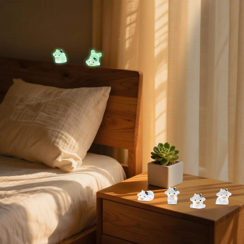 6 Pack Glow in The Dark Cow Car Decor, Cute Luminous Resin Dashboard Decorations for Cars, 3.3cm Funny Animal Touchscreen Accessories (Transparent)
