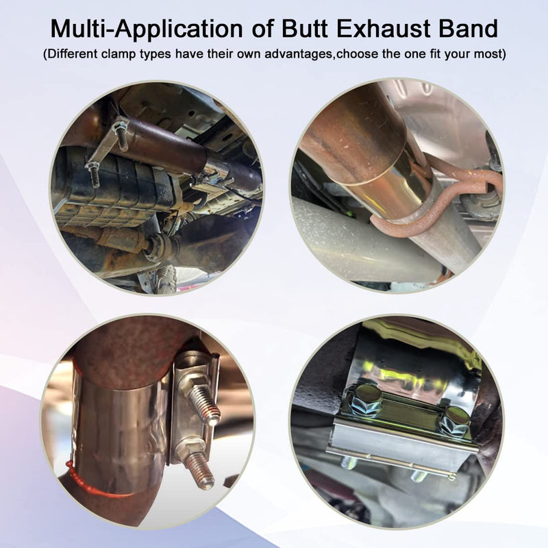 ID 2-1/2 Inch Lap Joint Butt Exhaust Clamp, Stainless 63mm Exhaust Coupler Clamp fit for OD 2.5 inch Pipes