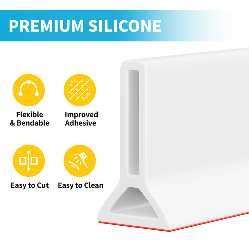 39" Collapsible Shower Threshold Water Dam Shower Water Stopper Barrier Keeps Water Inside Threshold Dry and Wet Separation Suitable for Bathroom Kitchen Sink Bathtub and More 39 Inch White
