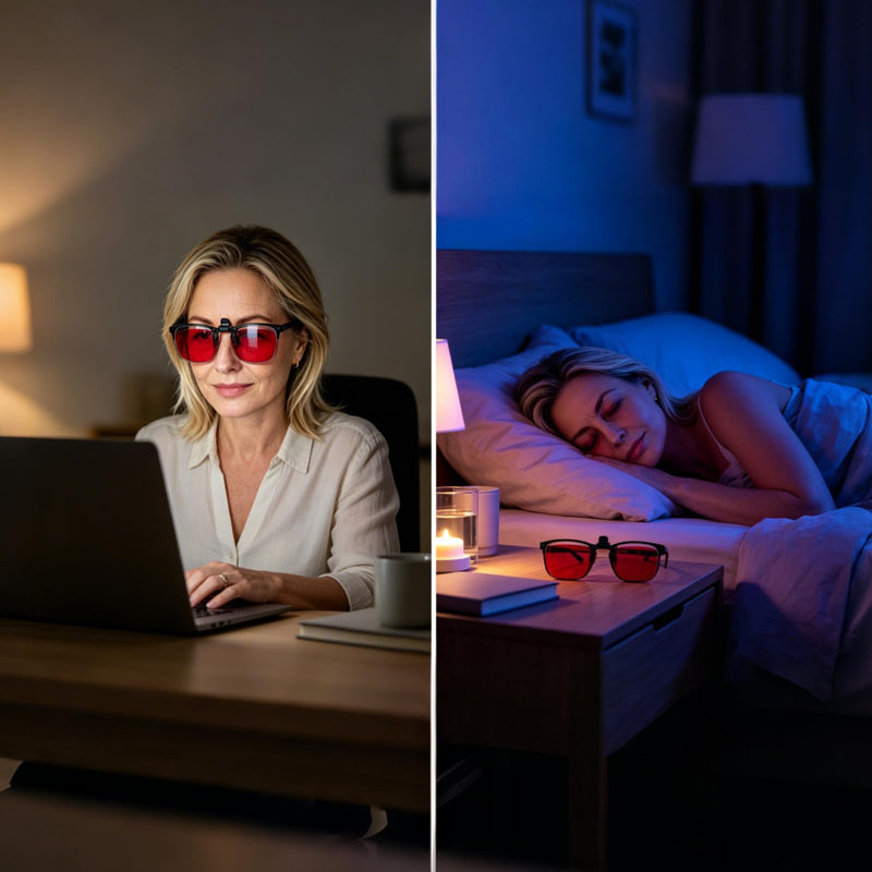 Eyekepper Clip on Blue Light Blocking Glasses, Red Lens for Sleep, 58*40MM | Flip up Clipon Attachment for Rectangle Eyeglass, Anti UV Ray Clip ons, Screen Bluelight Filter Clips, Clip-on Tinted Snap on