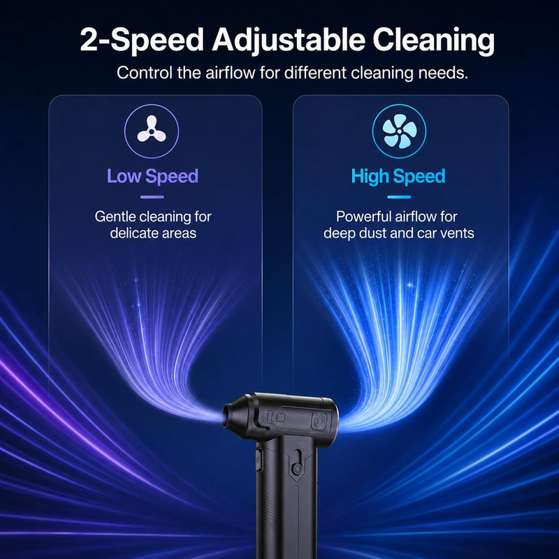 Compressed Air Duster, Powerful Cordless Electric Air Blowe | Electric Air Duster for Computer, Camera, Car Detailing – 3-Speed Adjustable, USB-C Fast Charging
