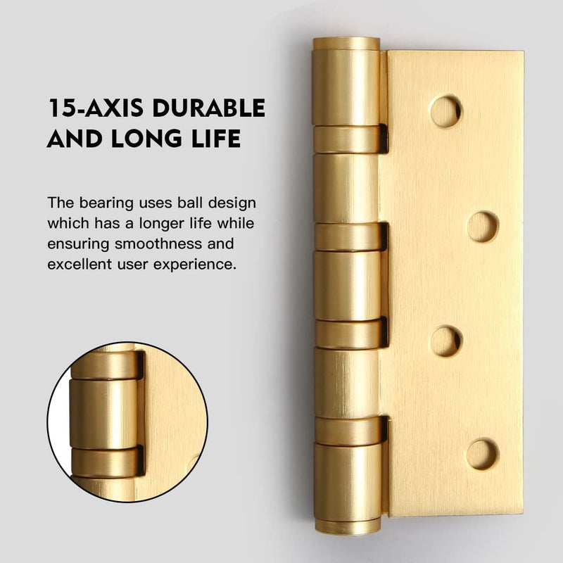 YAGU 3 Pack 4'' Door Hinges Brushed Gold 4 x 3 Inch - Square Corners Stainless Steel Heavy Duty Ball Bearing Hinges for Interior Doors Hardware