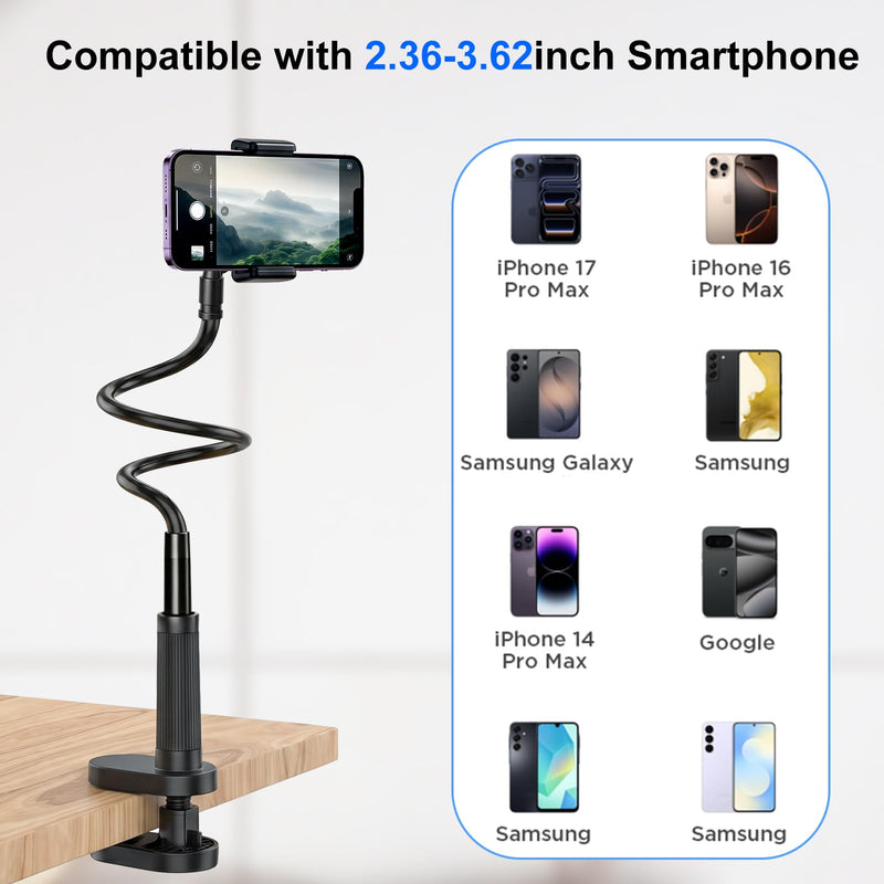 Webcam Stand Camera Desk Mount with Phone Holder for Logitech C922 GoPro | 36" Flexible Webcam Stand, Thick Base & Clamp Mount | Compatible with Logitech C930e/C930/C920/C922x/Brio 4K & GoPro Hero 8-4