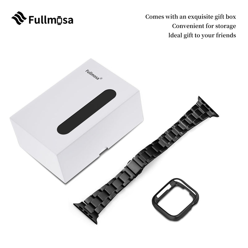 Fullmosa No Tools Needed Compatible Apple Watch Bands 41mm 40mm 38mm,Slim Stainless Steel Chain Strap with Case for iWatch Series 9/8/7/6/5/4/3/2/1/SE2/SE,Black Black 41/40/38mm