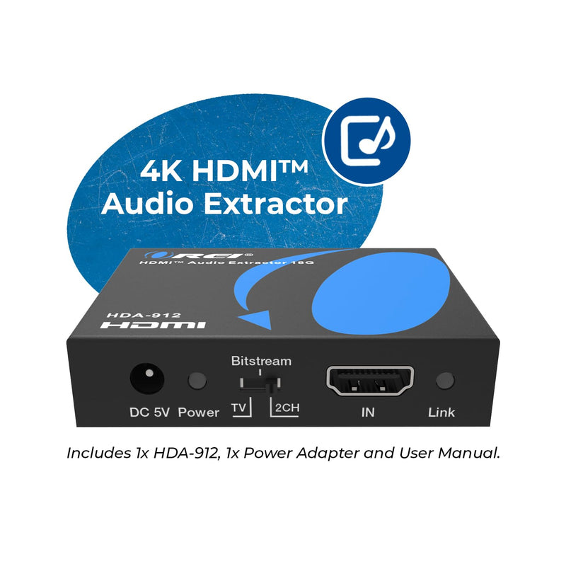 OREI 4K 60Hz 18G HDMI 2.0 Audio Converter Extractor - SPDIF + 3.5mm Output - HDCP 2.2 - Dolby Digital/DTS Passthrough CEC, HDR, Dolby Vision, HDR10 Support (HDA-912)