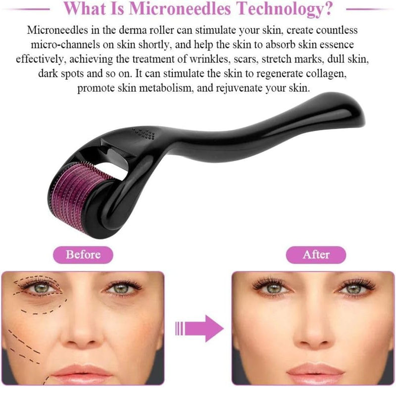 Derma Roller 0.25mm with storage case, 540 Titanium Microneedle Beard Roller Hair Growth for Men and Women, Microneedling Roller for Face Facial Wrinkles Hair Loss Stretch Hair Regrowth. (1.5mm) 1.5mm