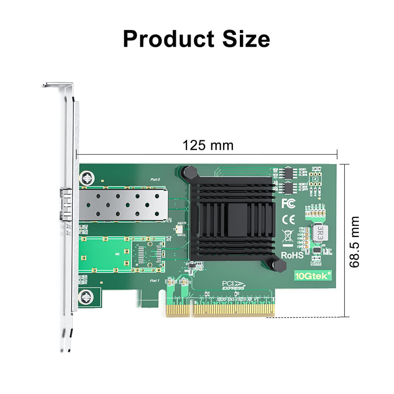 10Gtek 10Gb PCI-E NIC Network Card, Single SFP+ Port, with Intel 82599EN Controller, Ethernet LAN Adapter Support Windows Server/Linux/VMware, Compare to Intel X520-DA1(E10G42BTDA) X520-10G-1S(1xSFP+) X1