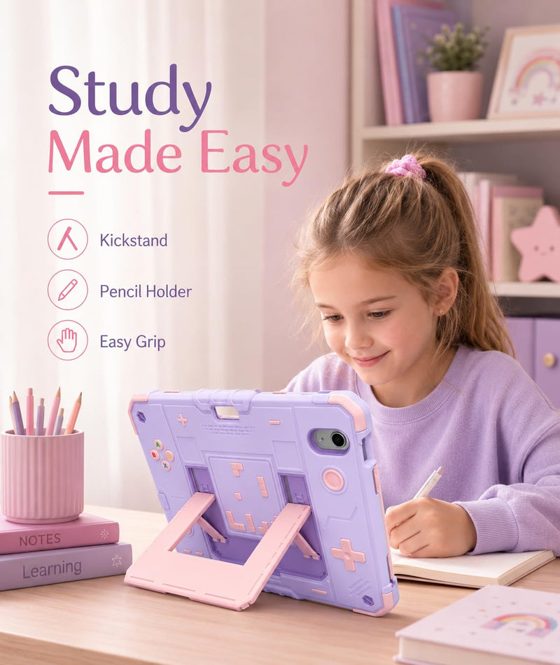 Compatible with iPad (A16) 11th Generation Case 11 Inch 2025, for iPad 10th Generation 10.9 Inch 2022, Silicone Fully-Body Rugged Heavy Duty Shockproof Protective Case with Pencil Holder (Pink/Purple) Pink/Purple