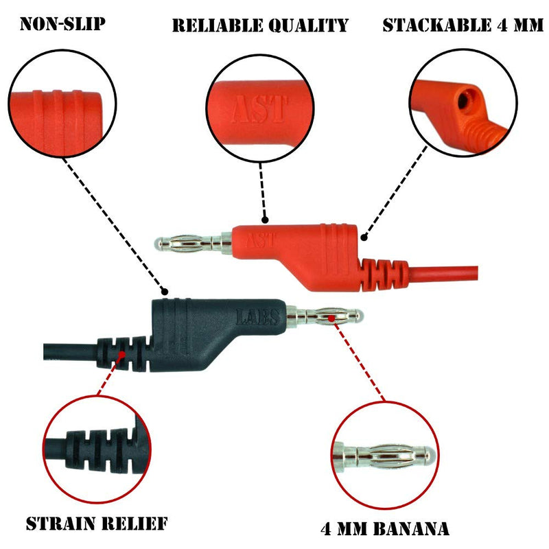 Test Lead Banana Plug Male Stackable to Banana Plug [39"] (Black/Red/Green/Blue/Yellow) Black/Red/Green/Blue/Yellow