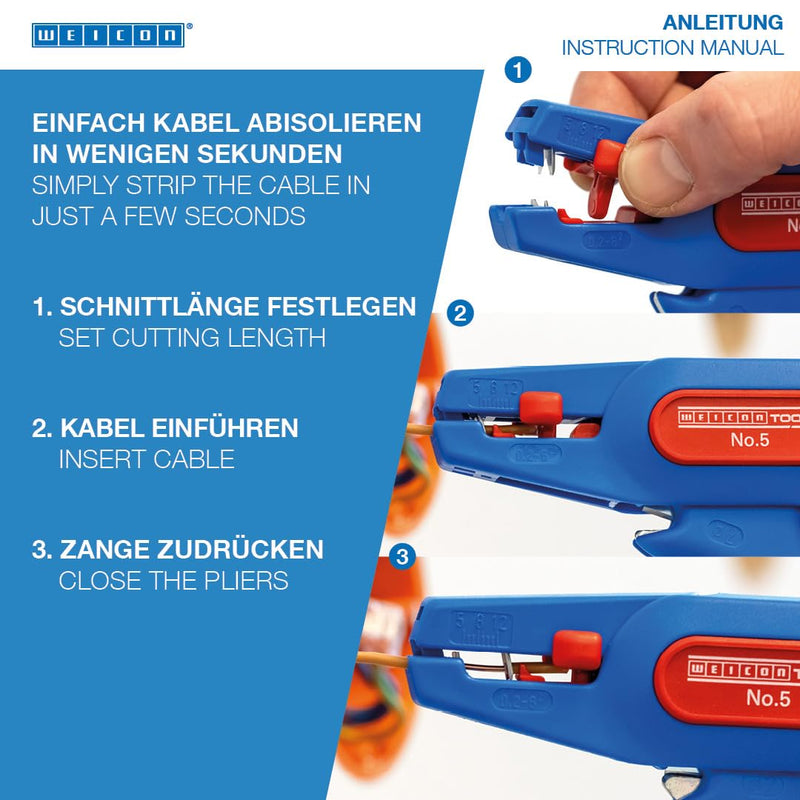 WEICON TOOLS Wire Stripper No. 5, automatic wire stripper 0.2-6 mm², wire stripper with side cutter up to 2 mm