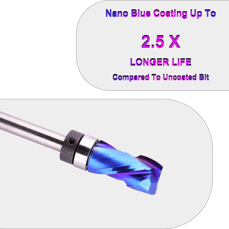 Template Top Bearing Compression Flush Trim Router Bit 1/4" Shank 1/2" Cutting Diameter 1" Cut Height Pattern and Mortising Flush Cut Trim Bit for Woodworking Trimming 1/2" Dia, 1" Height, 1/4 Shank
