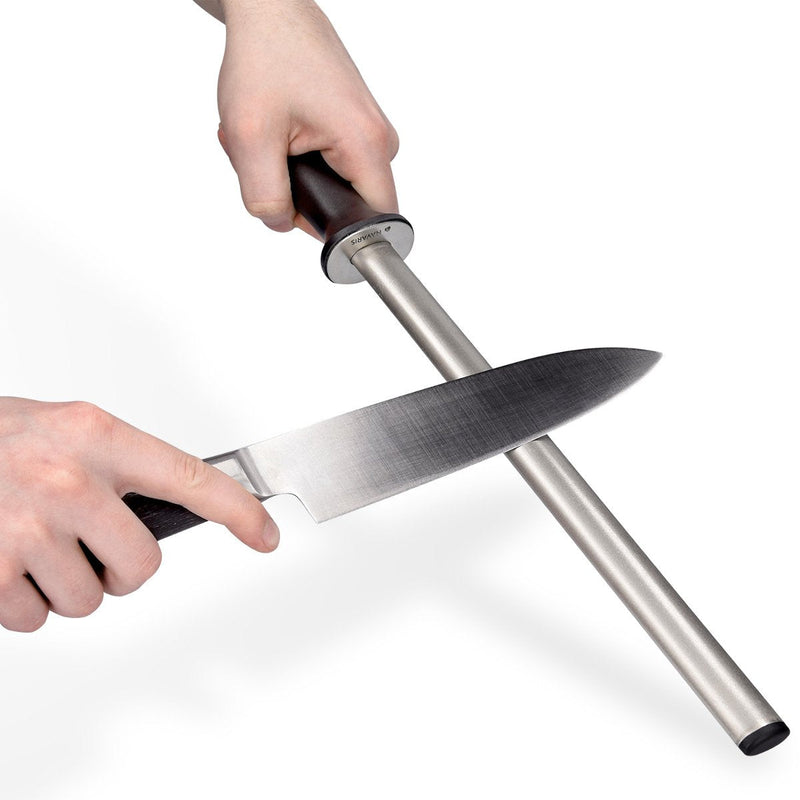 Navaris Diamond Sharpening Steel - 12" (31cm) Oval Knife Rod Sharpener for Honing Kitchen Knives - Lightweight and Durable for Home or Pro Use 31cm Silver / Black