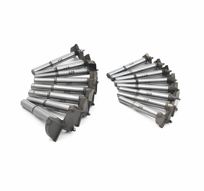 Forstner Drill Bit Set 15-35mm 16 Pcs, Carbide Forstner Bits High Speed Steel Wood Tool Punching Bit Wood Slabs Flat Wing Drilling Hole Hinge Cemented Carbide Drilling Counterbore DC01