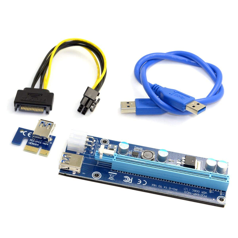 JSER PCI-E 1x to 16x Mining Machine Enhanced Extender Riser Adapter with USB 3.0 & 6Pin Power Cable