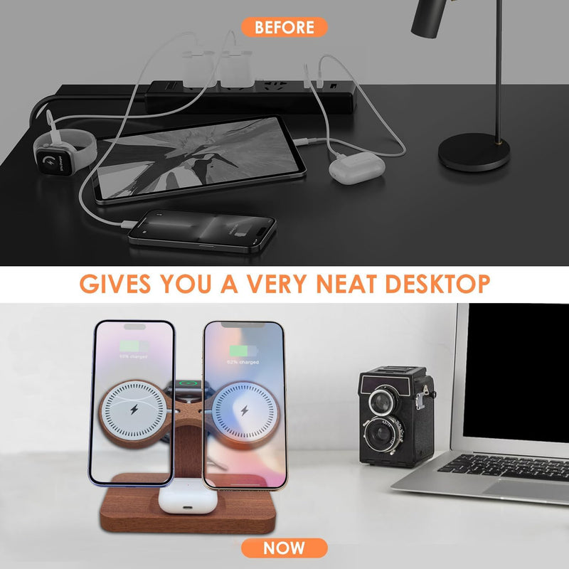 3 in 1 Wireless Charging Station for Apple Devices 24W Dual Phone Charging Station for 2 iPhone 17 16 15 14 13 12 Series iWatch 11 10 9 8 7 6 5 4 AirPod Magnetic Wireless Phone Charger Stand With Apple watch charger