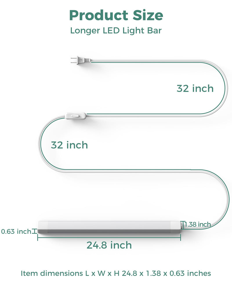 ASOKO 25Inch Under Cabinet Lights,Plug and Play Under Counter Lighting,6000K Cool White with 1000LM Super Bright,ETL Light Bar with ON/Off Switch for Kitchen,Under Desk,Workbench 25 Inch
