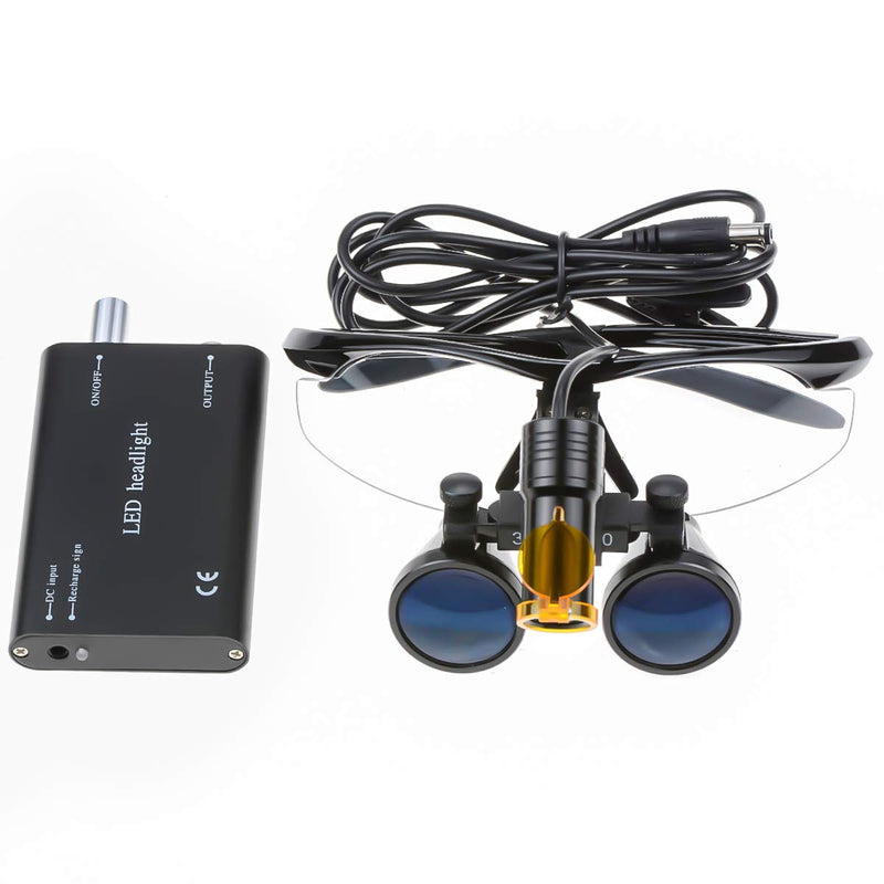 3.5X Binocular Loupes Magnifying Glasses + 5W Magnifying Lamp LED Headlamp with Filter Aluminum Box Black