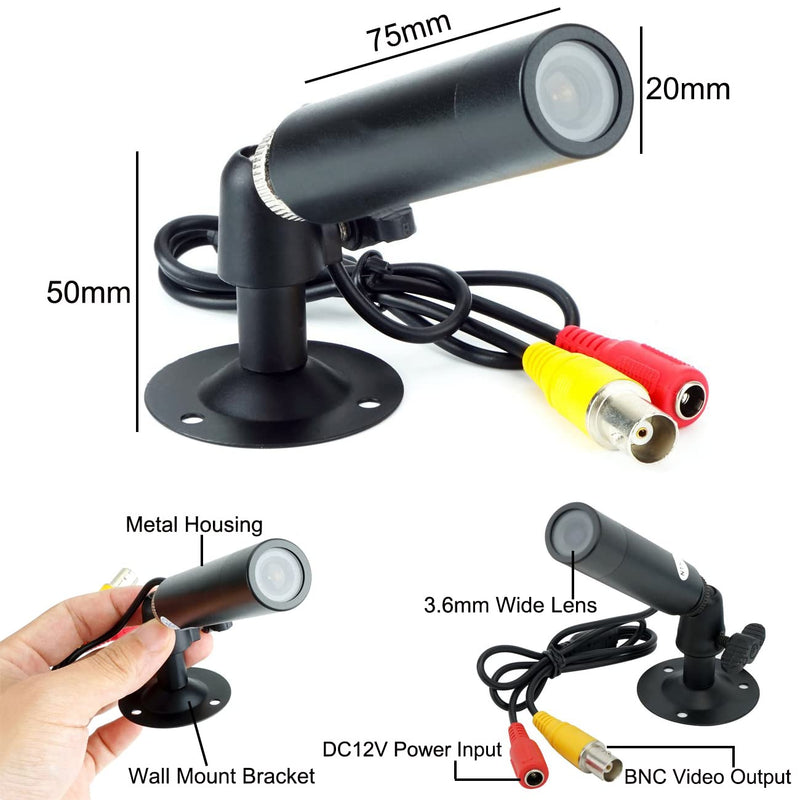 Vanxse® CCTV 1/3 CCD 1000TVL HD 3.6mm Mini Bullet Security Camera Indoor Surveillance Camera with Bracket