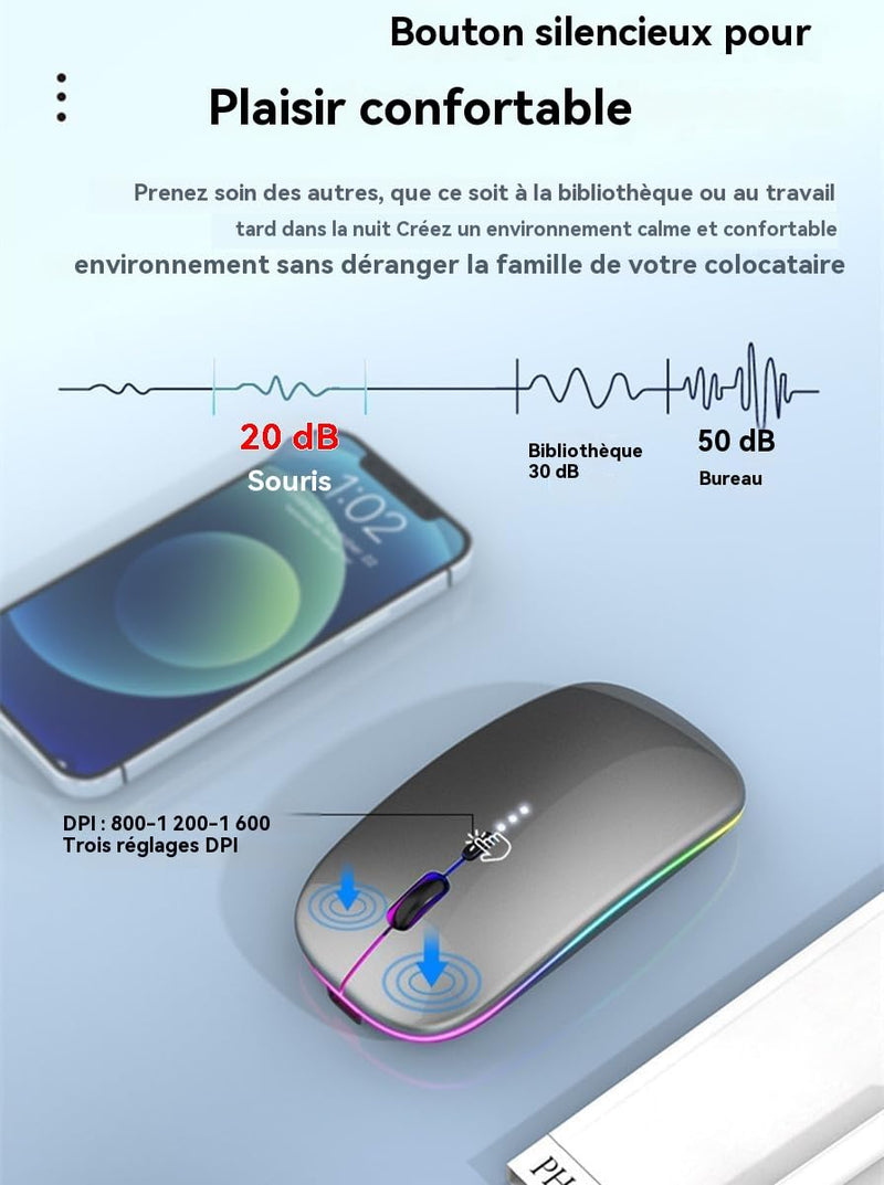Rechargeable Wireless Mouse, Silent Bluetooth Mouse Silver | Supports Bluetooth 5.2 and 2.4G dual-mode, ergonomic design with LED indicator - portable, for Laptop, Desktop & Tablet