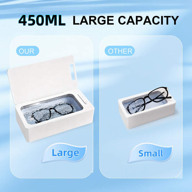 Ultrasonic Jewelry Cleaner Pro for Silver，Eyeglasses, Rings, Retainers, Dentures，Watch Strap, 3 Timer Modes，450ml Capacity (053-P303) 053-P303