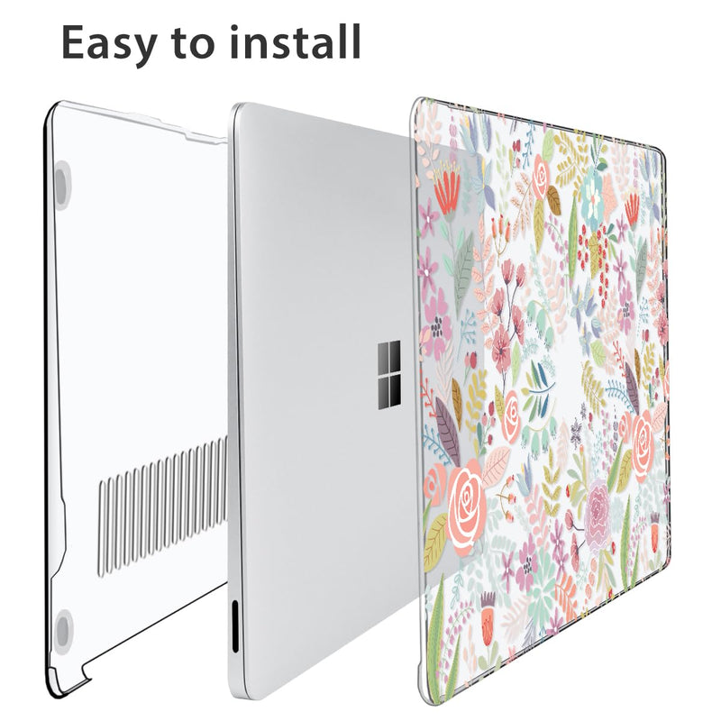 Case Compatible with 13.8" Microsoft Surface Laptop 7 Windows 11 PC 2024 Release Model 2036, Plastic Hard Shell Case + Keyboard Cover + Screen Protector + Webcam Cover, Pink Flower