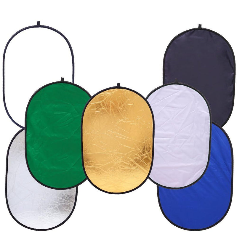 REFLEX CAMERA 7-in-1 Photography Reflector (Rectangular)– Translucent/Silver/Gold/White/Black/Blue/Green – Light Diffuser & Chroma Key Background Kit with Carrying Case (90x120cm/35x47) 90x120cm/35x47in