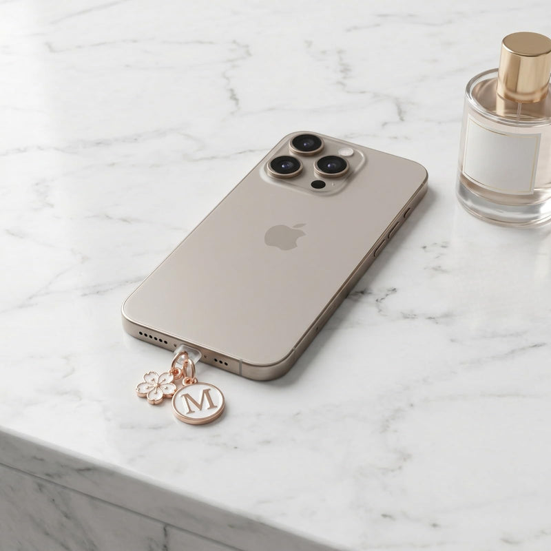 White Alphabet A-Z Letter Flower Charm Phone Dust Plug, Anti-Dust Jack Cover for iPhone & Type-C Devices, Cute Mobile Accessory Gift (M Type-C,wihte) M Type-C wihte