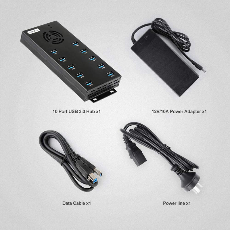 Powered USB Hub 3.0, Sipolar 10-Port USB Hub with 12V 10A Power Adapter, Multi USB Port Expander Fast Data Transfer USB Data Hub Splitter for Laptop, PC,Mobile, Mobile HDD, Flash Drives