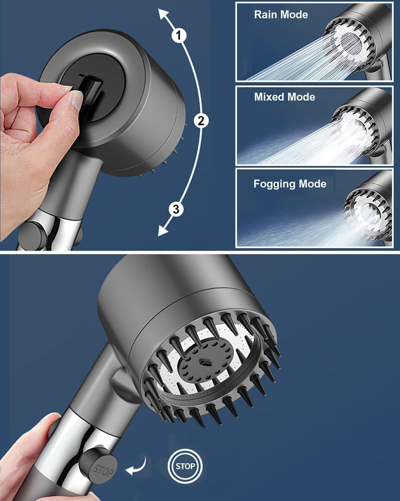 2026New year Filtered Shower, Portable Shower with 3 Spray Modes, Adjustable On/Off Shower Head, with 150cm/1.5m Hose, Suitable for Aquarium and Animal Bathing and Rinsing 4-piece set (Grey) Gray