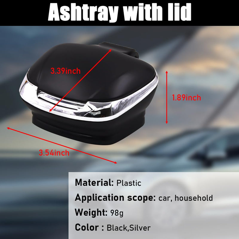 Car Ashtray with Lid, Flame Retardant Car Cigarette Ash Trash Can with Led Light, Waterproof Plastic Mini Ashtray Suitable for Most Vehicles, Universal Car Accessories (Black) Black