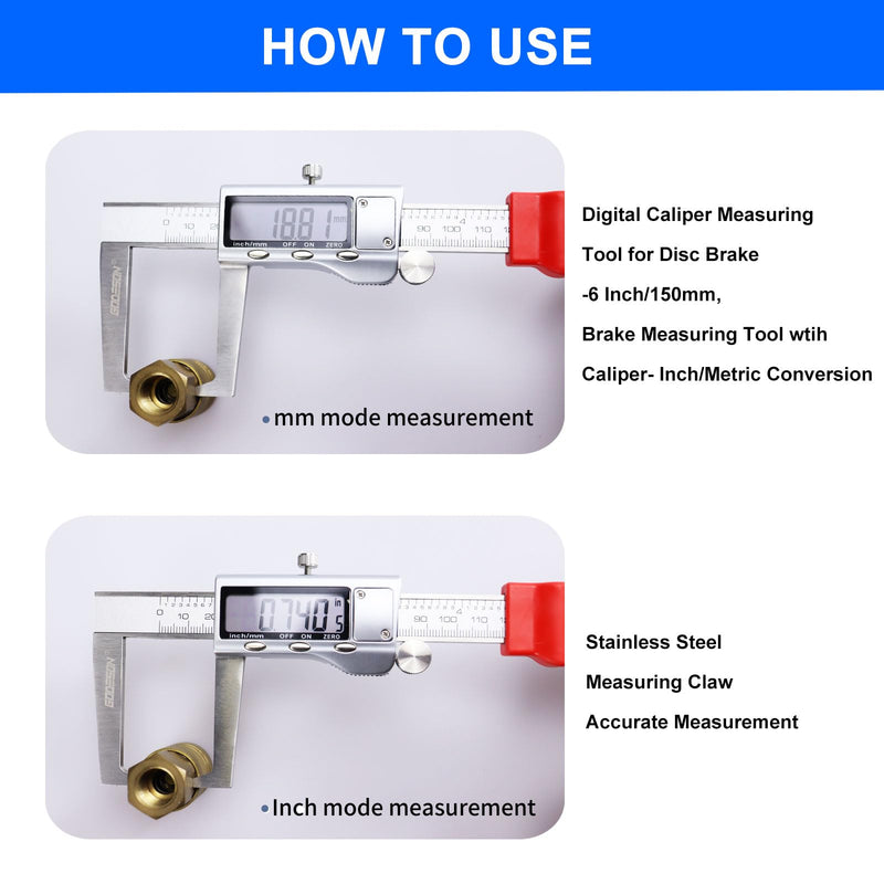 GODESON Disc Brake Rotor Micrometer,Digital Caliper Measuring Tool for Disc Brake-6 Inch/150mm,Brake Measuring Tool wtih Caliper- Inch/Metric Conversion, Brake Caliper with Stainless Steel 6 INCH