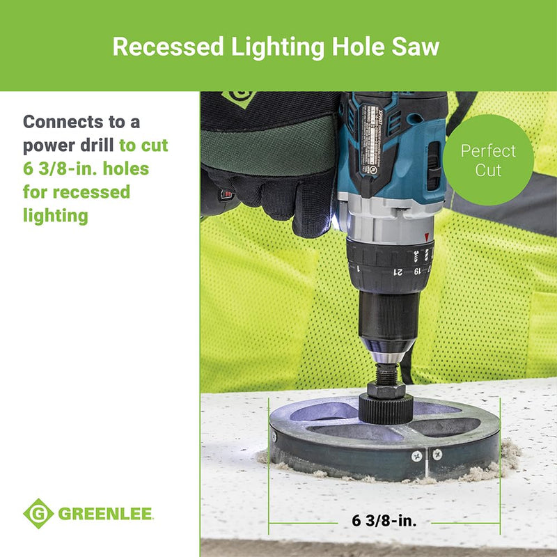 Greenlee 6-3/8" Heavy-Duty Steel Recessed Lighting Hole Saw, 6-3/8" Recessed Light Hole Saw for Wood, Ceiling, Drywall, Tile 6-3/8-Inch Diameter