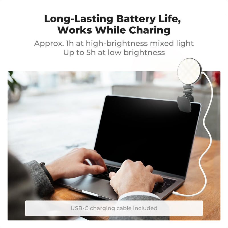 K&F CONCEPT LEDs Selfie Light, 3 Interface Modes, Rechargeable Phone Light | Ra95 CRI, 3-in-1 Mounts, 9 Light Modes, 600mAh Battery, 33g Pocket Size, Black, C7