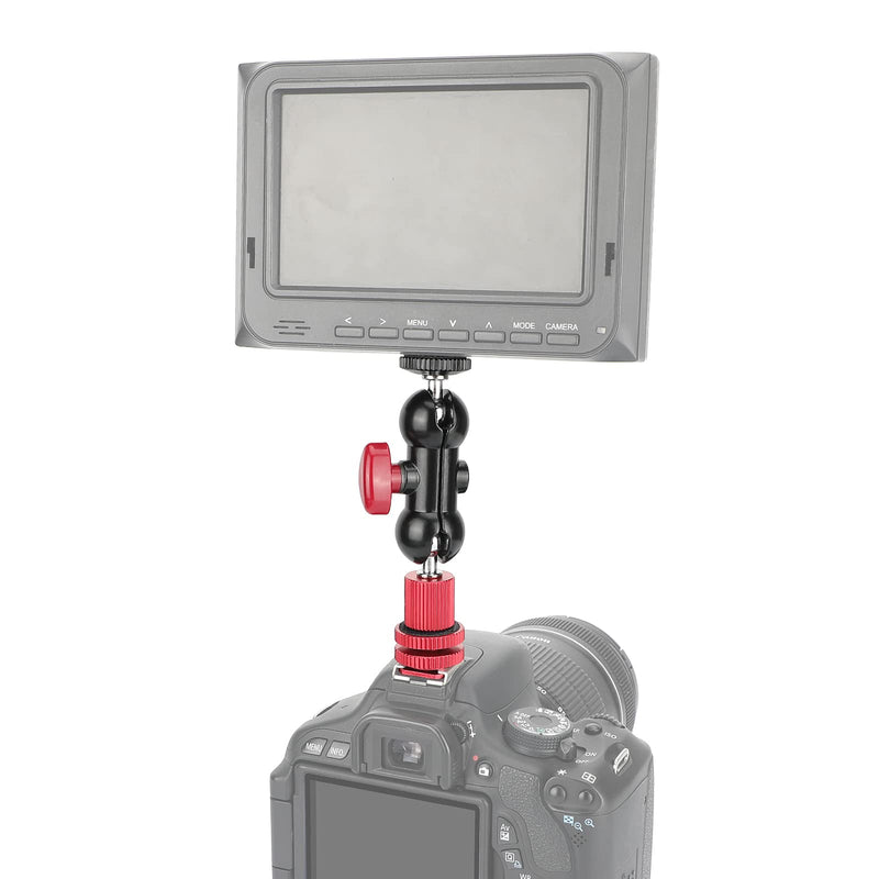 CAMVATE 360°Swivel Ball Head Holder with 1/4"-20 Screw Mount + Camera Hot Shoe Mount (Red) for DSLR Camera Monitor - 3068