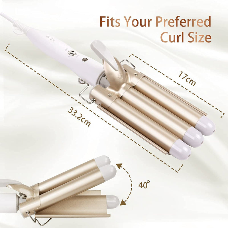  [AUSTRALIA] - flintronic Hair Curler, 3 Barrels Curler Ceramic Curling Iron Wand Hair Wavers with Two Gear Temperature Control, 25mm Curling Tongs Crimping Bubble Styling Tool Gold