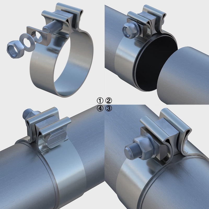5 inch Exhaust Clamp Narrow Band Muffler Clamp Stainless Steel for Exhaust Pipe and System Repair (2 Pack) 5"