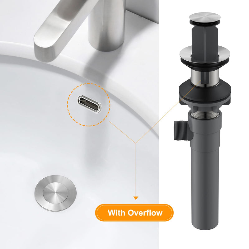 Pop-up Sink Drain Stopper with Lift Rod - Universal Bathroom Sink Drain Kit for Lavatory & Vanity Sink with Overflow, Fit Most US Drains (Brushed Nickel) Brushed Nickel