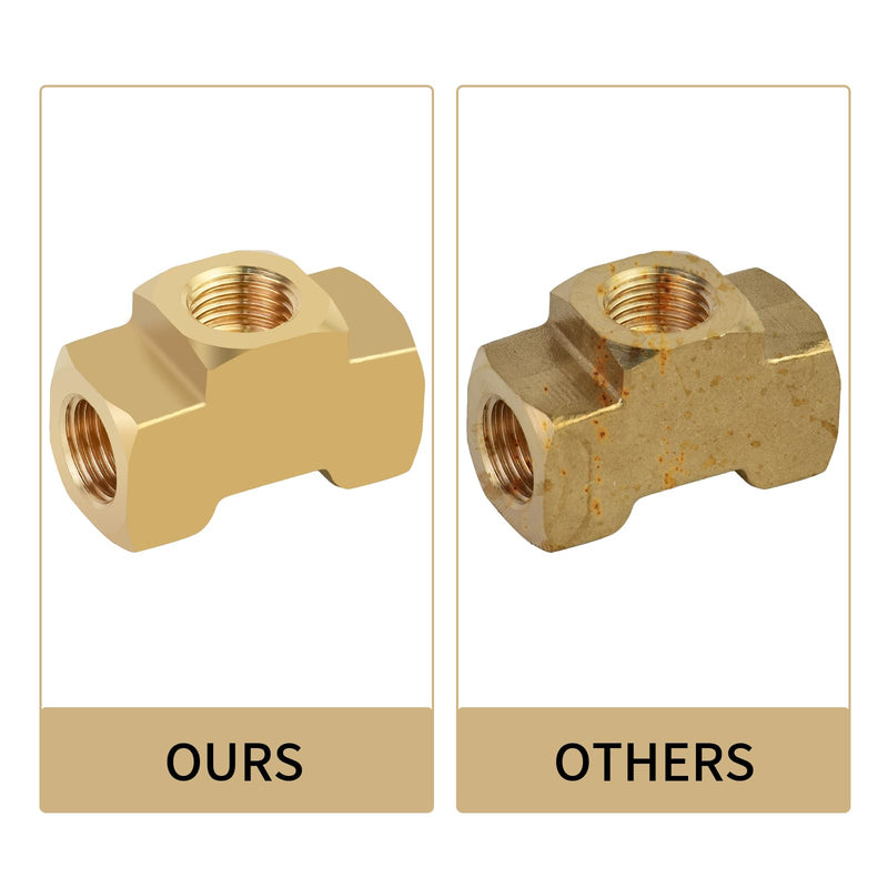 Mupera Upgraded 3/16 Brake Line Fitting - 2 PCS Universal Brass 3-Way Female Brake Line Tee For Inverted Flare Fittings, Brass Tee Fitting, All 3/8"-24 threads Ports 3Way-316X2