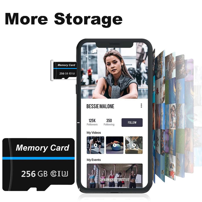 Memory Card 256GB Mini TF Card Ultra High Speed Smart Card for Android Phones,Action Camera,Tablets Expanded Storage White&Blue