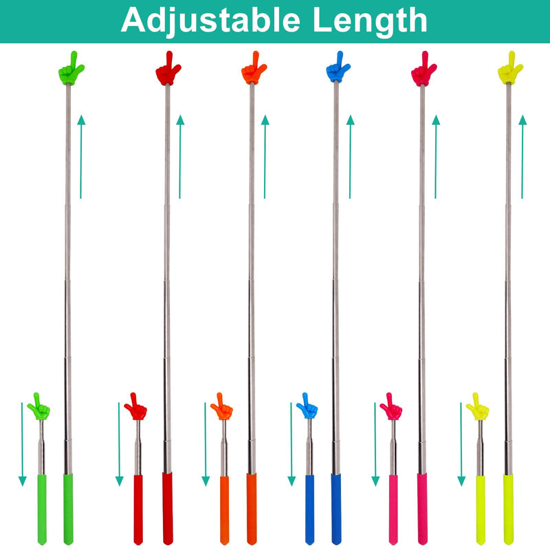 6Pcs Pointer Finger Stick, Telescopic Finger Pointer Stick Retractable, Teacher Hand Pointing Extendable, for School Supplies Classroom Studen Reading 6 Colors