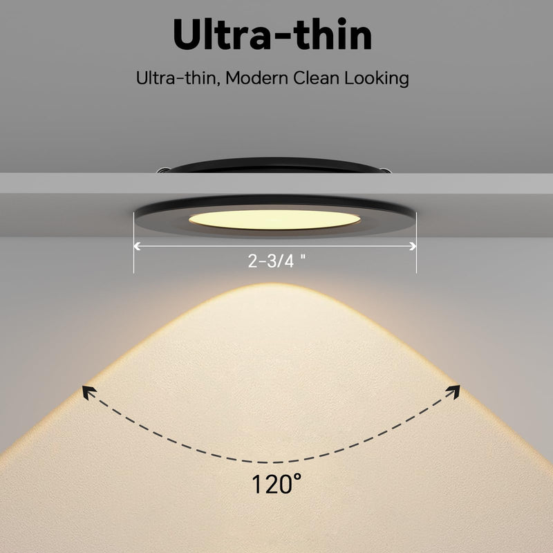 acegoo RV 2.75" Recessed LED Ceiling Light 12V Ultra-Thin Puck Light, Dimmable RV Lights Interior for Camper Van Truck Motorhome Boat Sailboat Roof Under Cabinet Lighting, 6 Pack (Black,Warm White) Black Finish Warm White