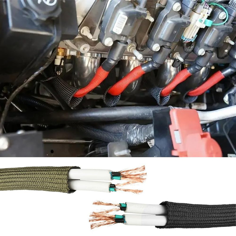 Wire Heat Shield 9.8Ft - 1/2" ID x 10' Spark Plug Wire Heat Shield Wrap Fuel Line Heat Shield Sleeve - Automotive Heat Shield for Protecting Car Accessories (Black) Black