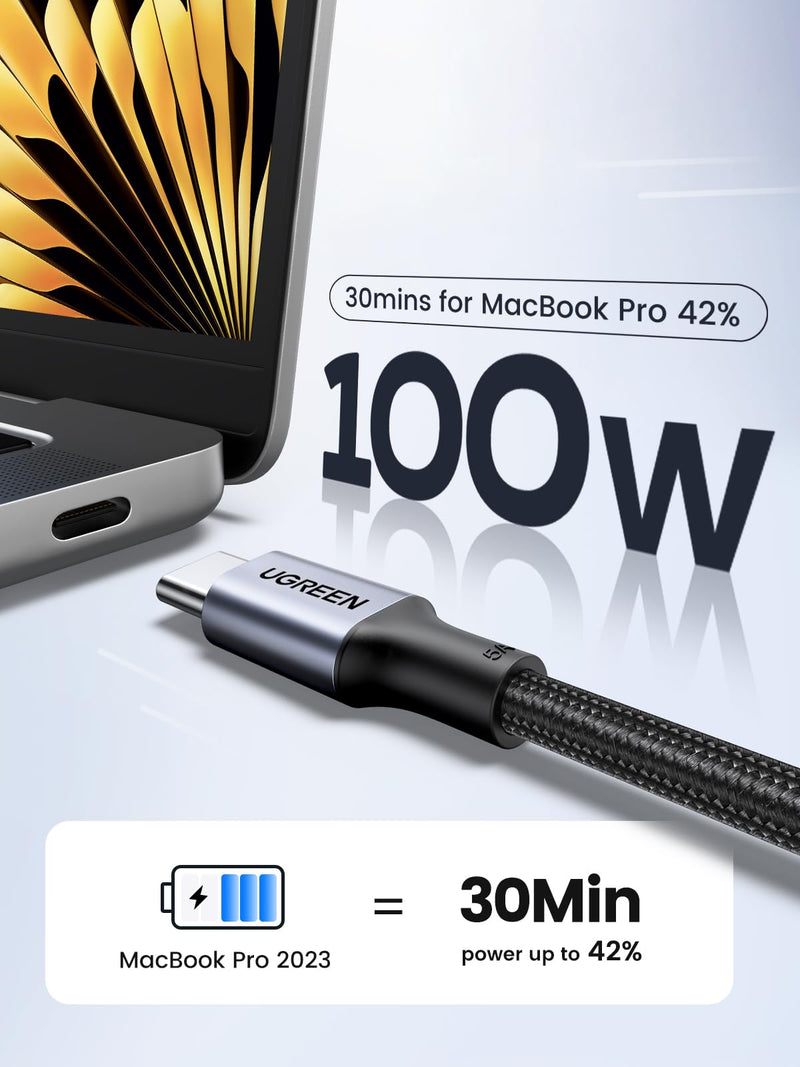 UGREEN USB C to USB C Cable, 100W 2-Pack USB C Charger Cable for iPhone 17/17 Air/17 Pro/17 Pro Max, MacBook Pro, iPad Pro, Dell XPS, Samsung Galaxy S25/S24/S23 Ultra, Switch, Pixel, 10FT Black