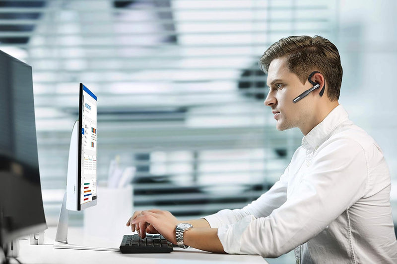 Bluetooth Earpiece V5.0 Wireless Headset, Hands-Free Single Earphone with HD Built-in Mic, Lightweight Comfort Fit for Driving Business Office, Universal Compatibility with iPhone Android All Phones